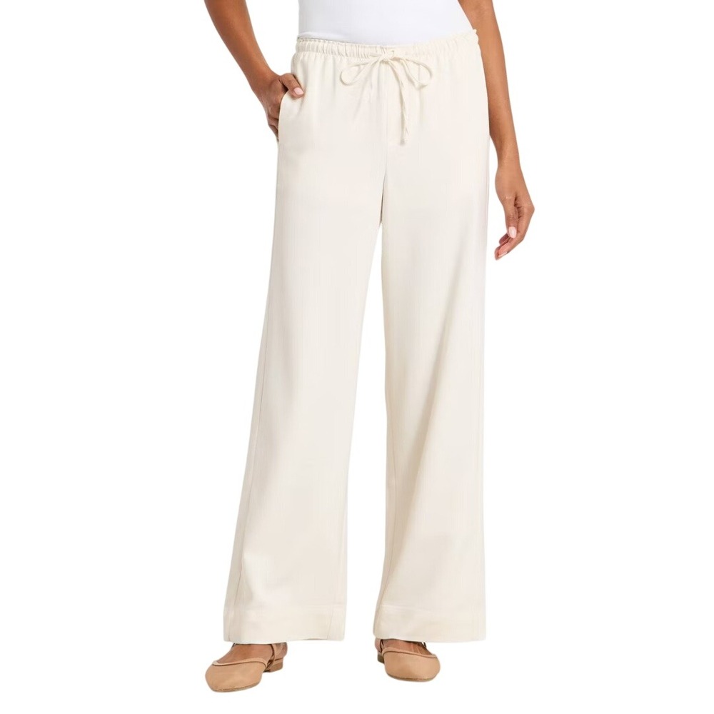 A New Day Women's Cream Wide Leg Drawstring Relaxed Pants Size M Short